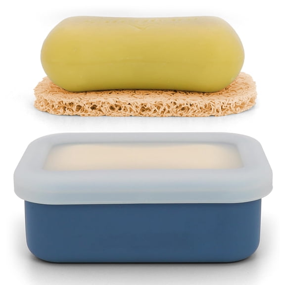 Compact Leakproof Travel Soap Case, Silicone Travel Soap Container, Portable Soap Box with Drainage Layer, Shatterproof Soap Holder for Bathroom, Gym (Blue)