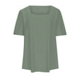 thumbnail image 6 of USSUMA Womens Clothes Workout Tops for Women Square Neck Short Sleeve Plus Size Tops for Women Solid Color Plain Loose Fit Casual Tee Lightweight Shirt Outdoor Army Green Polyester Festival Gift XXL, 6 of 7