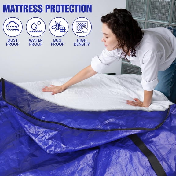 Mattress Bags for Moving 2 Pack - Extra Thick Queen Size Waterproof Tarp Protector with 8 Handles