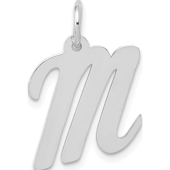 14K White Gold Medium Script Letter M Initial Charm Made In United States yc661m