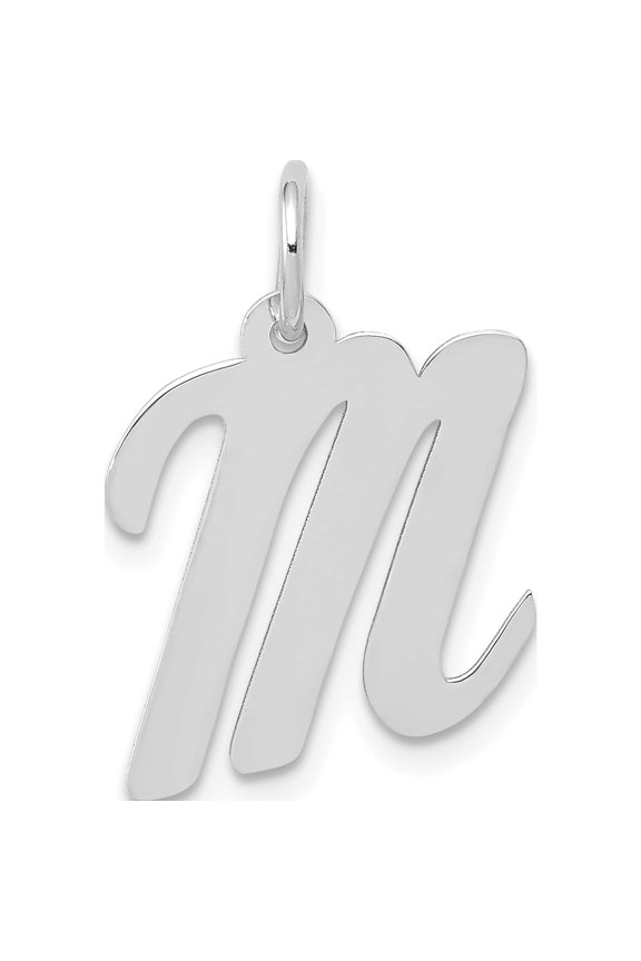 14K White Gold Medium Script Letter M Initial Charm Made In United States yc661m