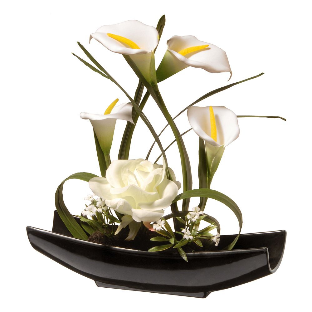 National Tree Artificial 11" White Rose and Calla Lily Flowers