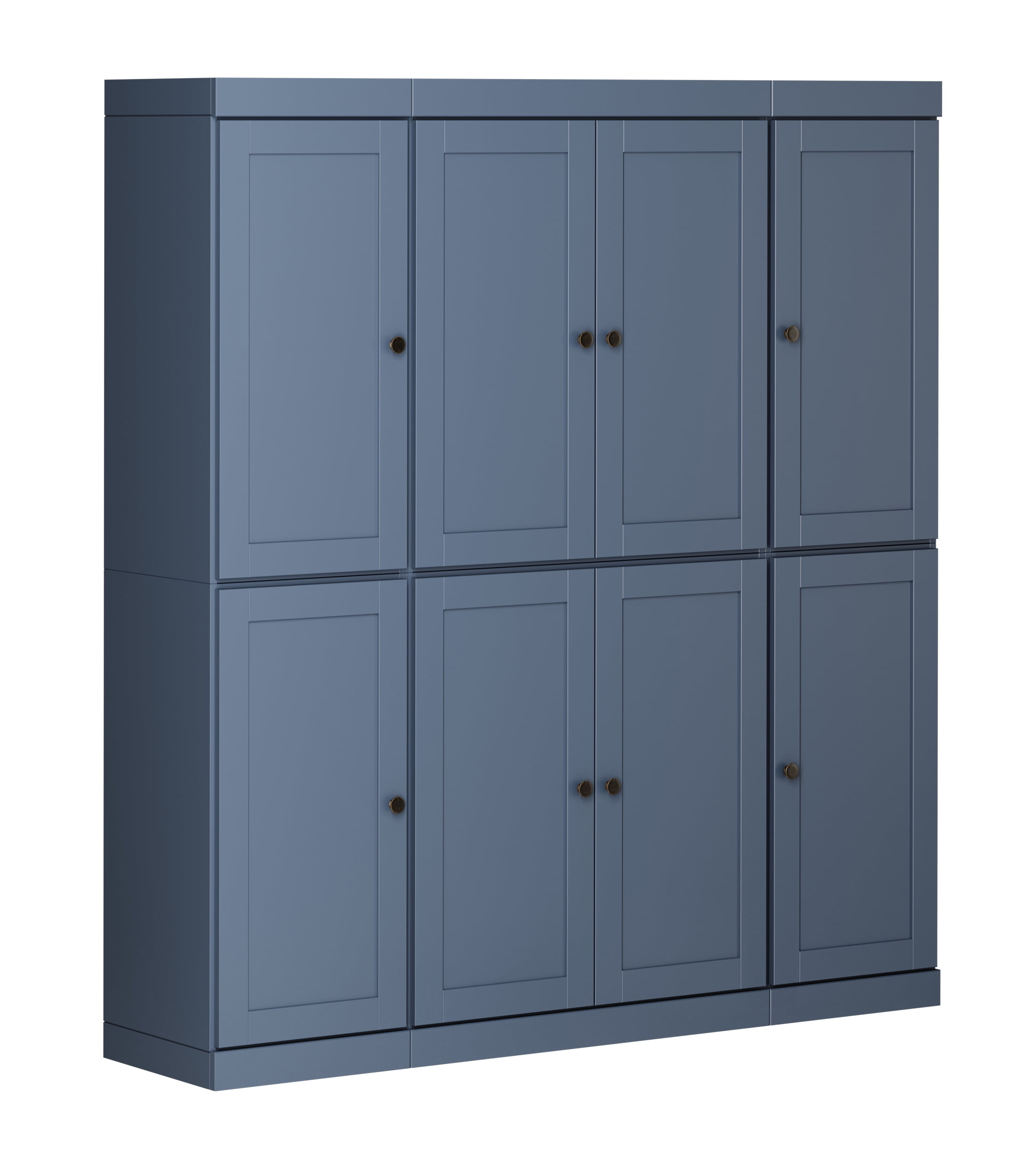 100% Solid Wood Kitchen Pantry Storage Cabinet with Shaker Doors and Adjustable Shelves, Free-standing Antique Blue Wooden Modular Tall Cabinets
