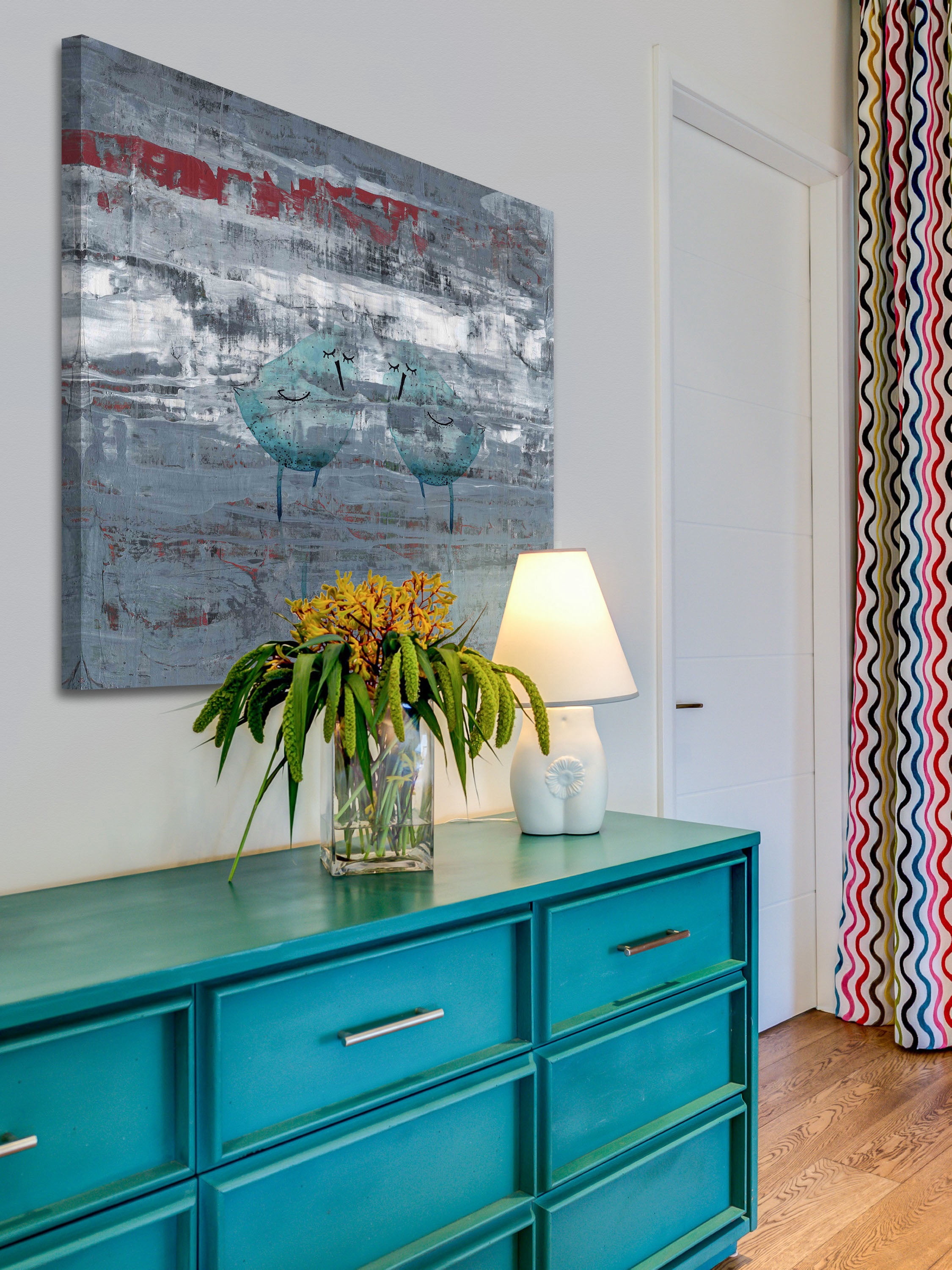 "Two Blue Birds" Painting Print on Wrapped Canvas