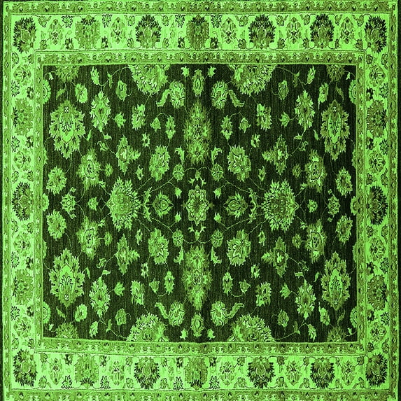 Ahgly Company Indoor Square Oriental Green Industrial Area Rugs, 7' Square