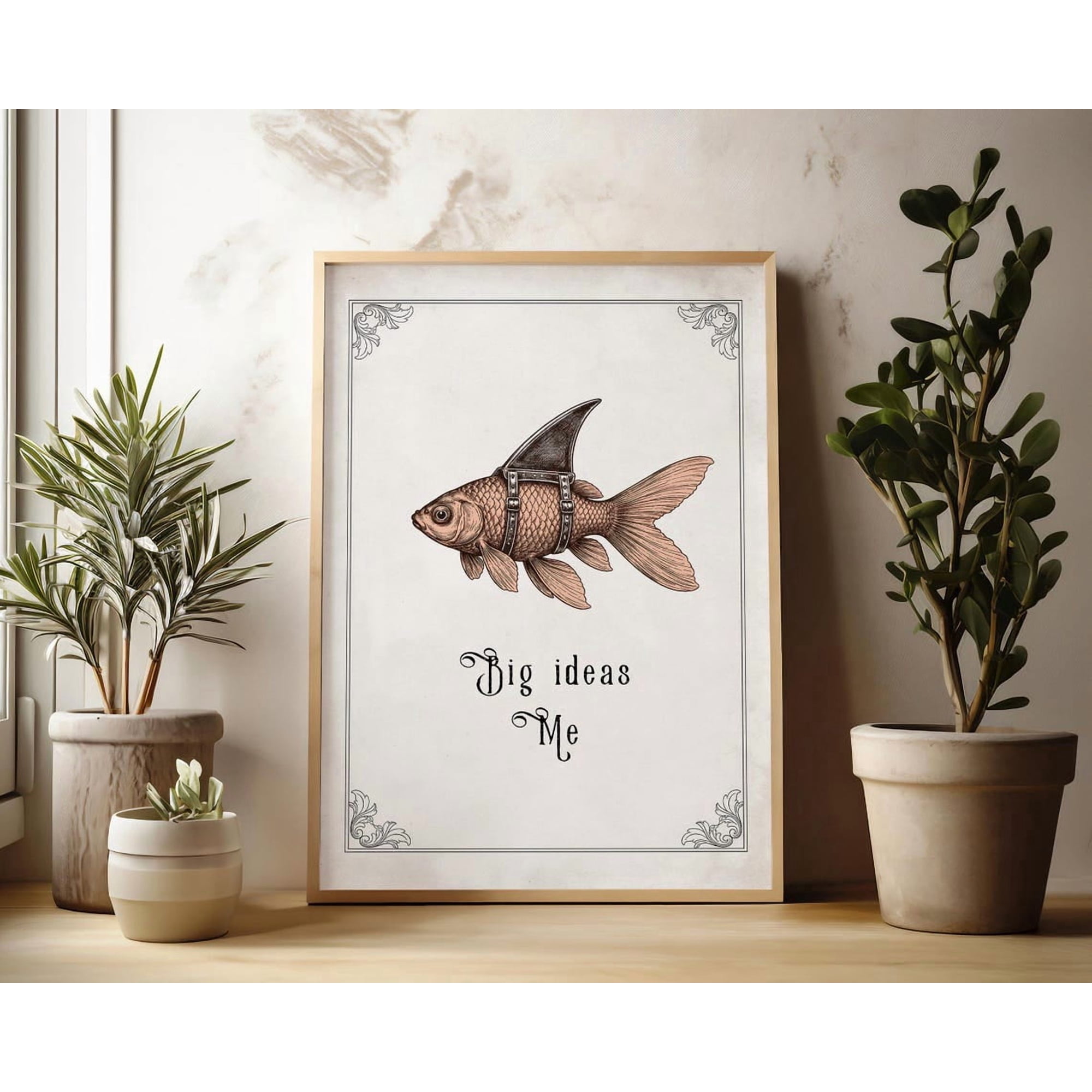 Shark Fin Wall Art Print Big Ideas Motivational Vintage Office Decor Unframed Paper Print