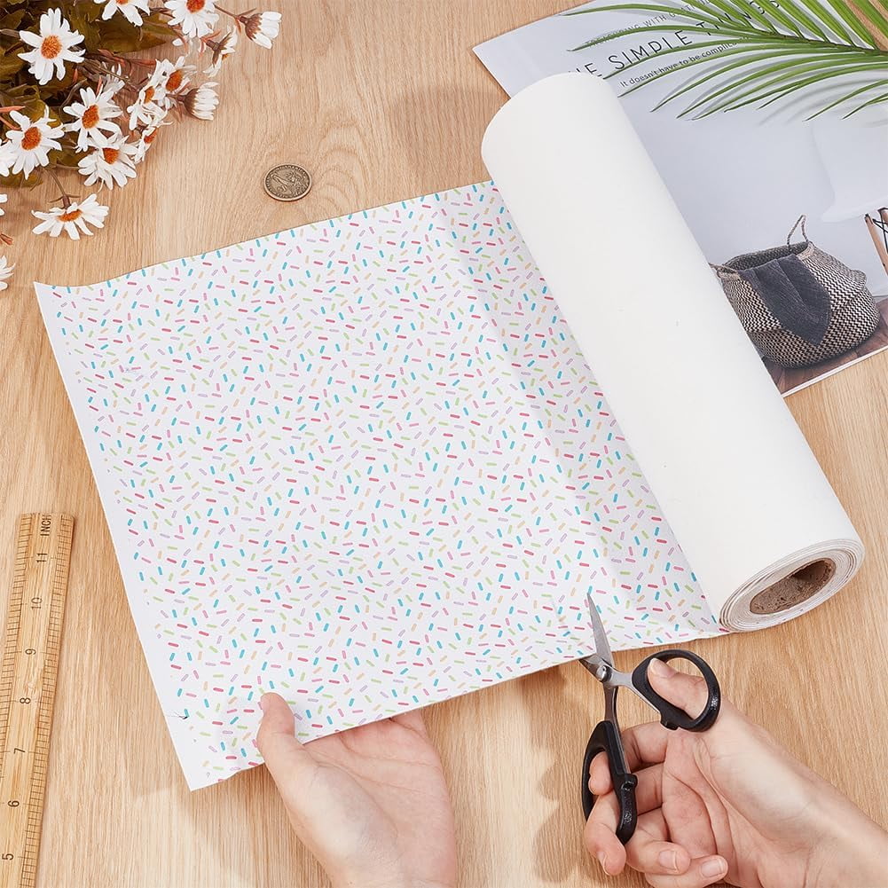 3m/3.3 Yards White Chunky Fabric Roll 11.8 inch Colorful Printed PVC Leather Fabric 1mm Thick Rectangle Imitation Leather Sheet for Hair Bows Jewlery Making DIY Accessories
