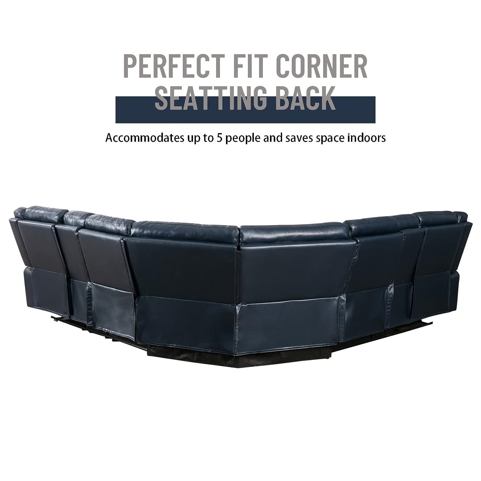 Nathaniel Home, PU Leather Reclining Sectional Sofa Set with 2 Consoles, Fashion Living Room Recliner Chair with Storage Box, L-Shaped Corner Couch with Cup Holders, Deep Ocean Blue