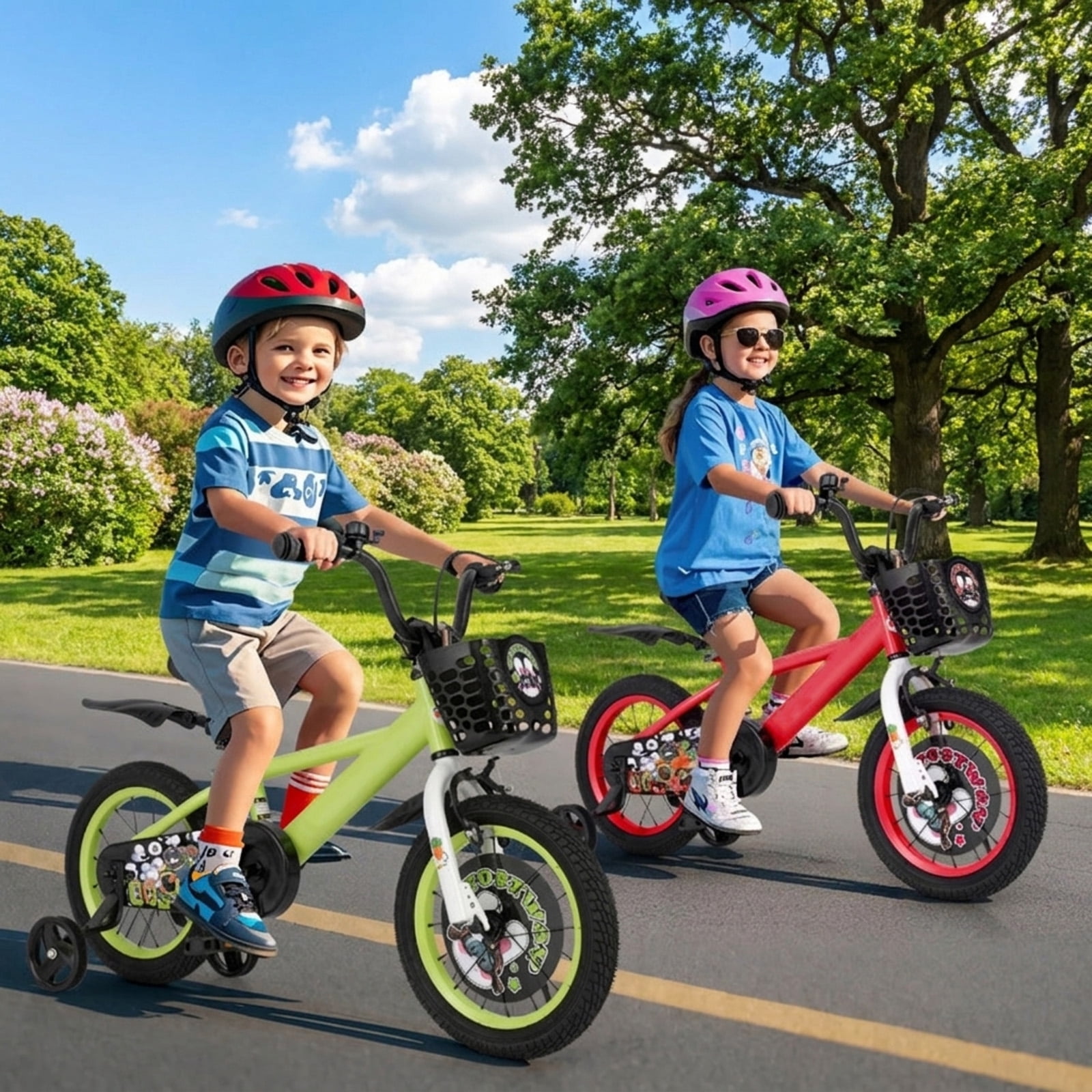 Redsmile Kids Bike 12 Inch with Detachable Training Wheels for 3-4 Years Old Boys Girls, Adjustable Kids Bicycle with Storage Basket, Handbrake and Coaster Brake, 12" Toddler Bike, Green