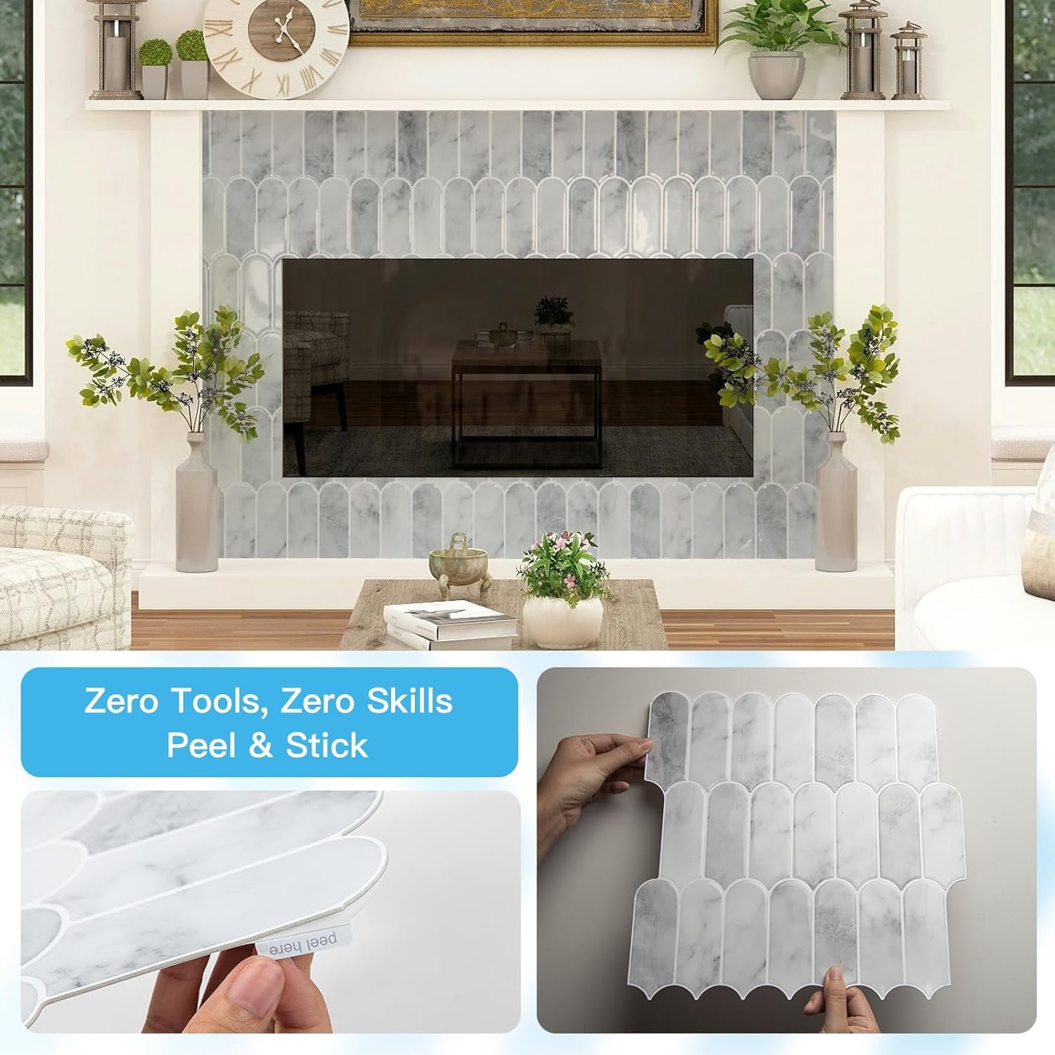 FLOLEOPA 12 x 12 Inch Heavy-Duty Peel and Stick Backsplash, Self-Adhesive Wall Tiles for Kitchen Bathroom Decor, 20-Pack