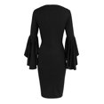 thumbnail image 2 of Vedolay Summer Dress Women Formal Spring Summer Dresses Tie V Neck Long Sleeve High Waist Ruffle Tiered A Line Swing Tunic Mini Dress,Black XS, 2 of 5