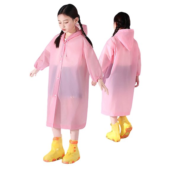 QUOTAY Rain Coat Girls Boys Color Buttoned Thick Portable Rain Poncho For Heavy Rain Protection Outdoor Travel Ages 4-9 Years Rain Poncho Kids Light Pink_002,One Size