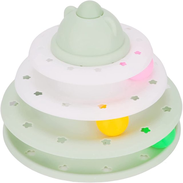 Jinsinto Cat Track Toy, 3 Levels Interactive Roller Cat Ride Toys, Plastic Kitten Toys Cat Track Turntable Toy with 3 Balls,