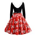 thumbnail image 4 of Christmas Dresses for Women Christmas Print Flare Dress For Women Long Sleeve Dress Hollow Party Casual Dresses with V Neck for Holiday Party,Vermilion,4XL, 4 of 5
