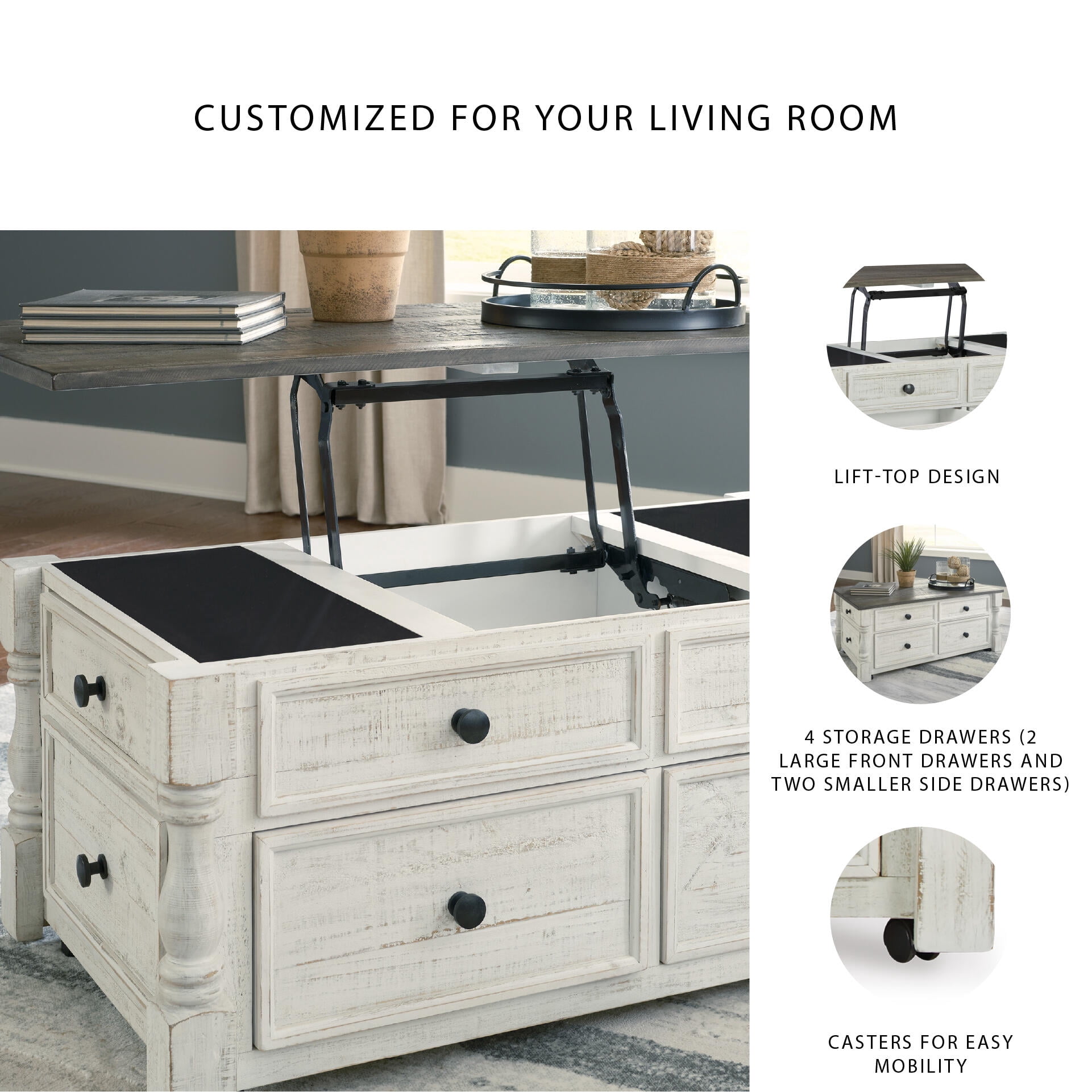 Signature Design by Ashley Casual Havalance Lift-Top Coffee Table, White/Gray