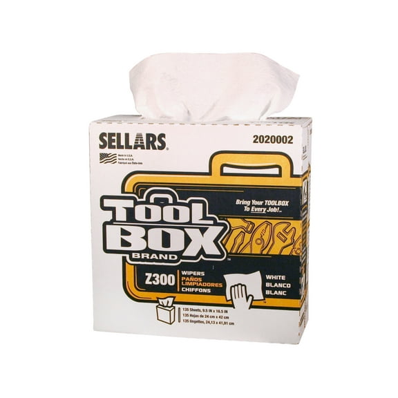 Sellars Wipers & Sorbents 2020002 Toolbox Z300 White Pop Up Wipers, White, , 8.5 In. X 16.5 In., 135 Sheets Per Box, 8 Boxes Per Case, 1,080 Sheets