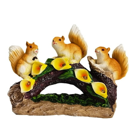 Solar Resin Squirrel Garden Statue with 5 LED Night Lights -HandCarved, WeatherResistant Outdoor Solar Yard & Balcony Ornament