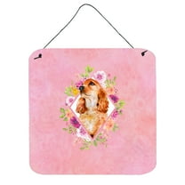 Carolines Treasures CK4133DS66 Cocker Spaniel Design2 Pink Flowers Wall or Door Hanging Prints 6x6 multicolor