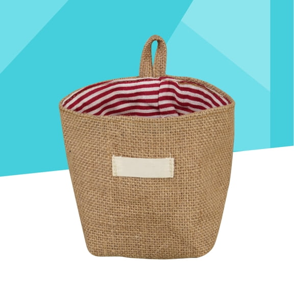 ETEREAUTY Small Striped Jute Hanging Storage Bag with Breathable Fabric for Organizing Cosmetics and Tools