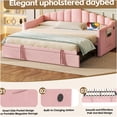 thumbnail image 4 of Upholstered Twin Daybed with Trundle and Charging Ports, Modern Velvet Lounge Bed with Storage Pockets, 4 of 10