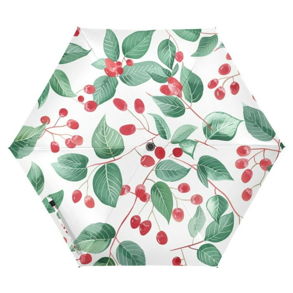 ALAZA Cherry and Leaves UPF 50  Compact Folding Umbrella for Rain Travel Umbrella Packable
