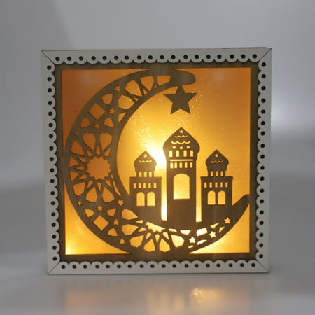 

Wooden Ramadan Eid Mubarak Decorations for Home Moon LED Candles Light
