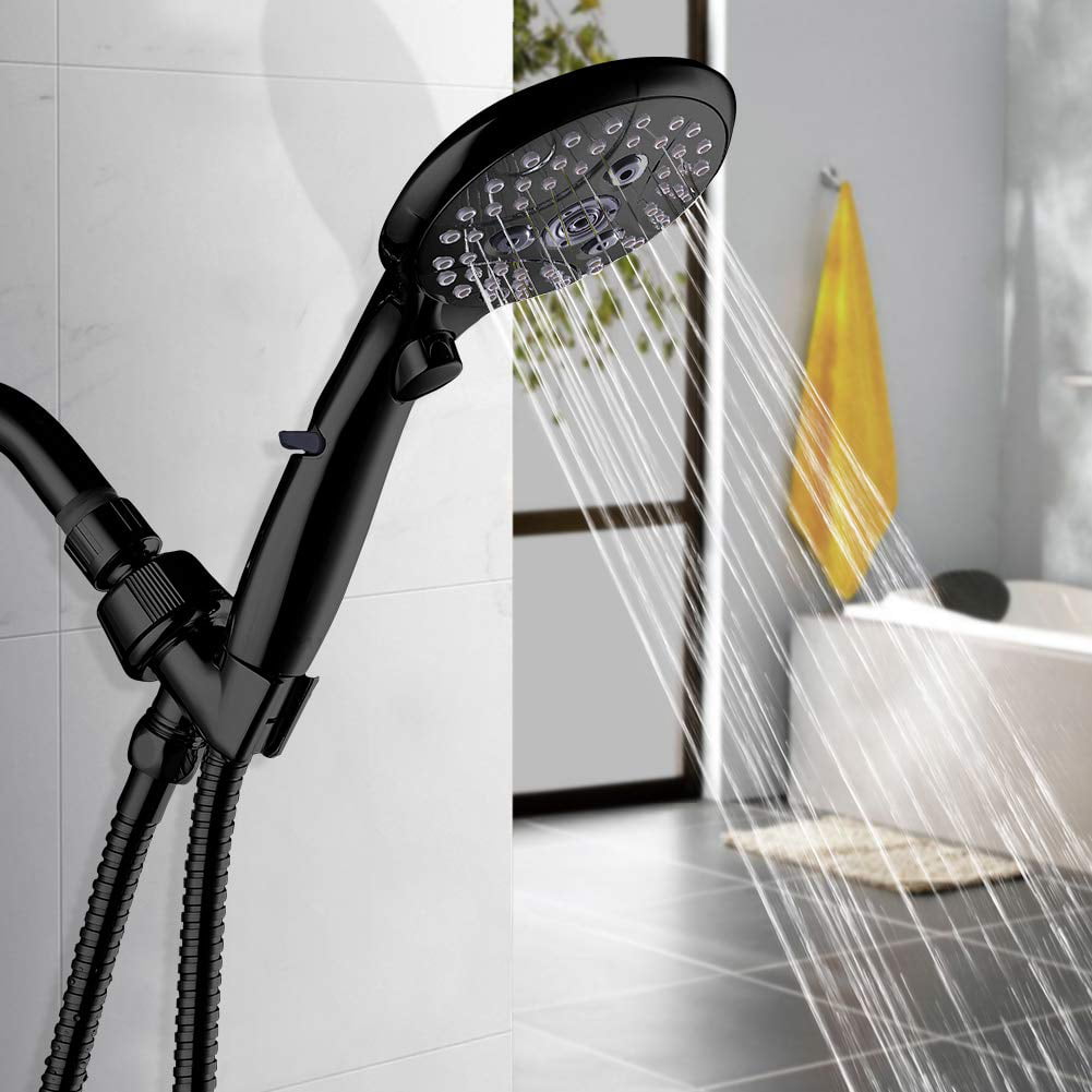 Matte Black 6 Spray Setting Removable Hand Held Showerheads with 6 FT Stainless steel Hose and Adjustable Angle Bracket VXV Bathroom Handheld Shower Head with on off Switch