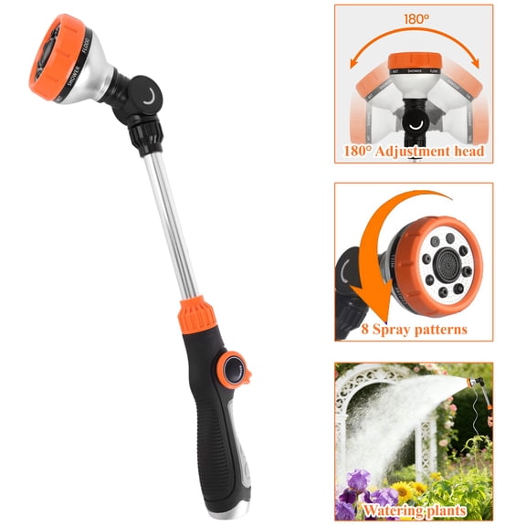 Aovky Watering Wand for Garden Hose, 17.5 Inch Garden Hose Wand with 8 Spray Patterns, 180° Swivel Head Adjustable Garden Sprayer Wand with Thumb Flow Control for Water Hanging Baskets and Shrubs