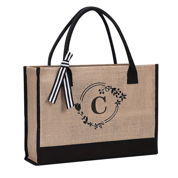 Autumn Clearance Jute/Canvas Tote Bag,Personalized Present Bag With Inner Zipper Pocket Embroidery For Wedding,Birthday,Beach,Holiday,Great Gift For Women,Mom,Teachers