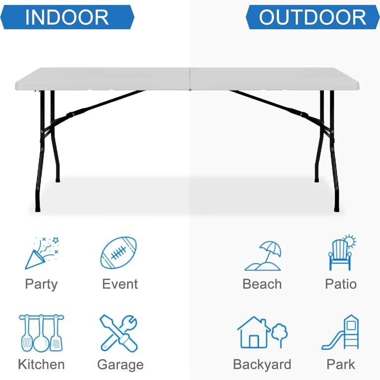 HOQBN 6-Foot Folding Table, White, 300 Lb Capacity photo 5