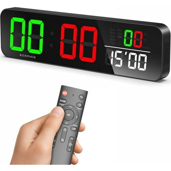 15.2" Digital Scoreboard Clock with Countdown Timer, Variable LED Color, Tabletop Electronic Scoreboard with Remote, Score Keeper for Games/Corn Hole/Volleyball/Table Tennis Sports