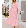 thumbnail image 6 of Womens Fall Dresses Casual Midi Maxi Dresses with Pockets Lightweight Long Sleeve V Neck Elastic Waist Wedding Boho Beach Dress, 6 of 7