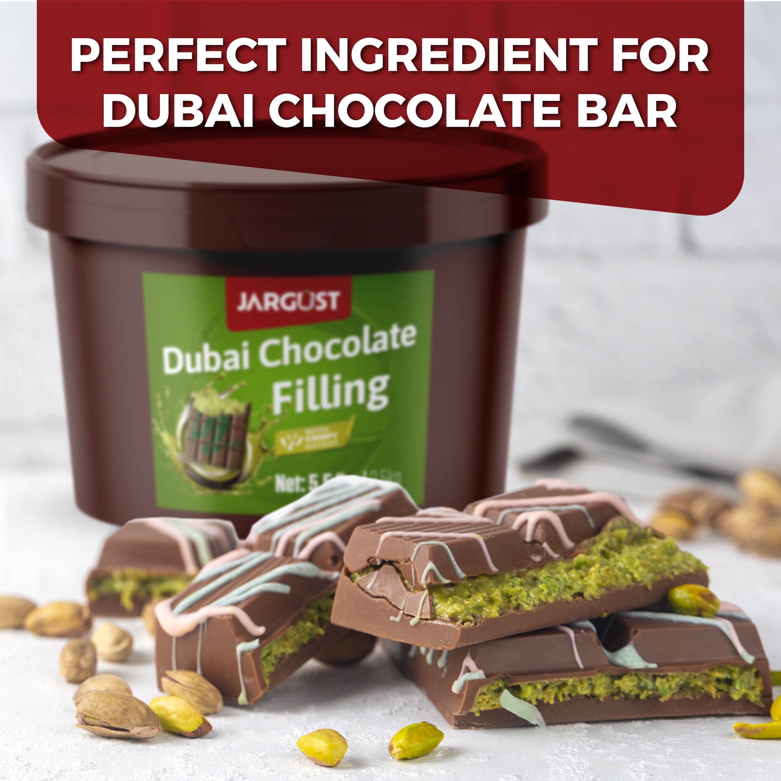 Jargust Bulk Dubai Chocolate Bar Filling, Dubai Chocolate Bar Kit Mixture, 5.5 lb (2.5 kg), 2 Packs