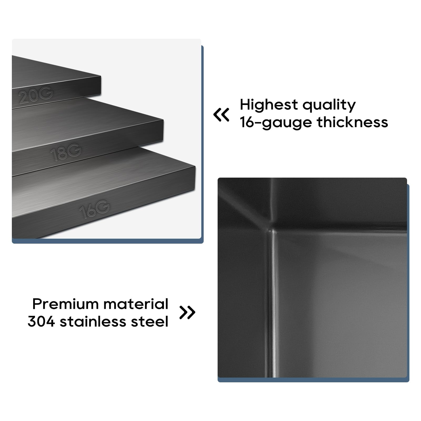 DELUXE LIVING 33 Inch Drop In Kitchen Sink with Accessories, 16 Gauge Single Bowl 304 Stainless Steel Stepped Sink, Workstation Kitchen Sinks 5 Accessories include Drain Strainer, Gun black