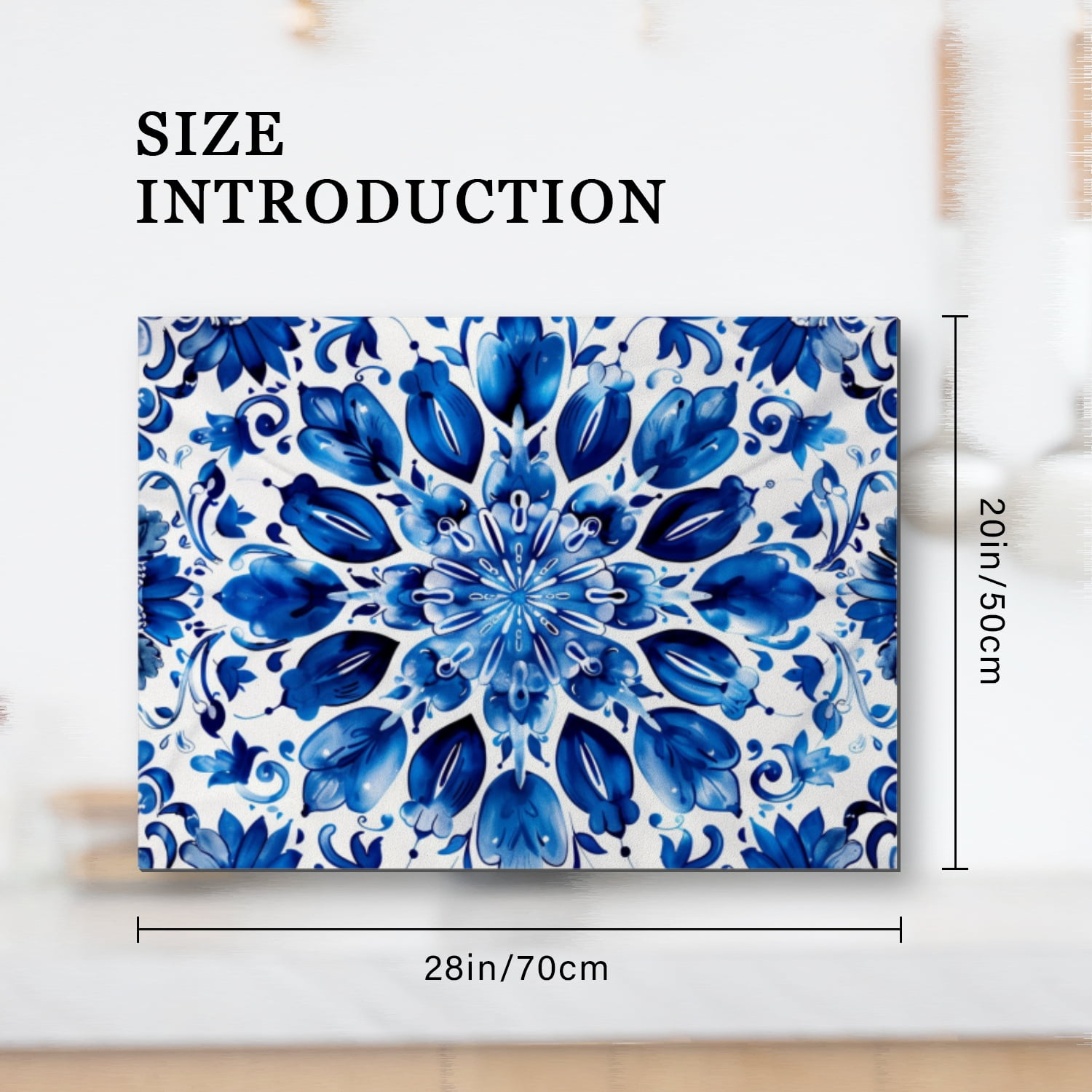 Square Burner Cover For Electric Stove, Blue And White Porcelain-Style Floral Pattern With Large Flowers Heat Resistant Glasstop Stove Covers, Decoration Mat for Kitchen RV(28×20 Inch)