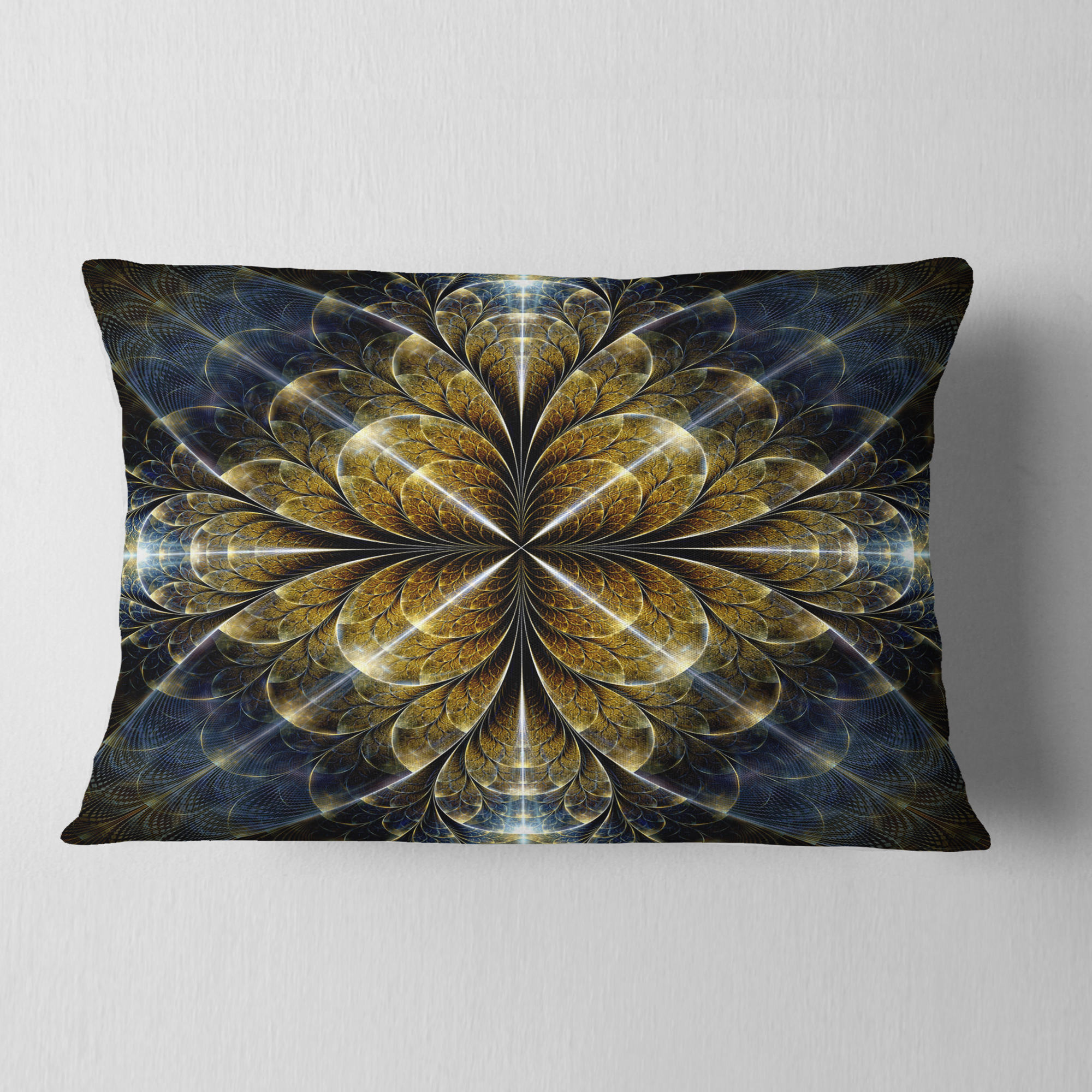 Designart Digital Gold Fractal Flower Pattern - Abstract Throw Pillow - 12x20