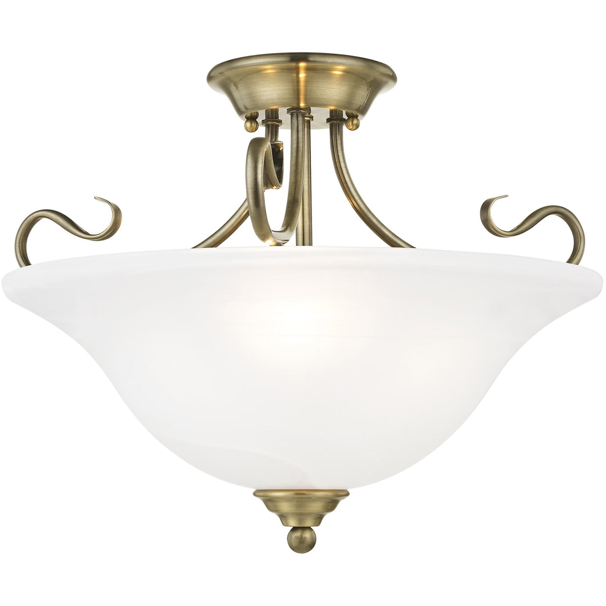 3 Light Antique Brass Ceiling Light fixture with White Alabaster Glass Shade