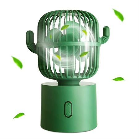 

USB Desk Fan 3 Speeds Adjustable Portable Cute Cactus Desktop Table Fan Two Ways Charging Wide-Angle Shaking Head Mini Personal Cooling Fan for Home Office Car Desktop Decoration