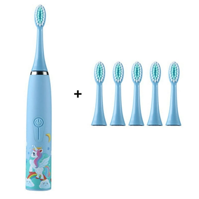 Rechargeable Kids Electric Toothbrush, 4 Modes With Memory, Fun & Easy Cleaning, IPX7 Waterproof, 2-Min Timer , 6 Cleaning Brush Head