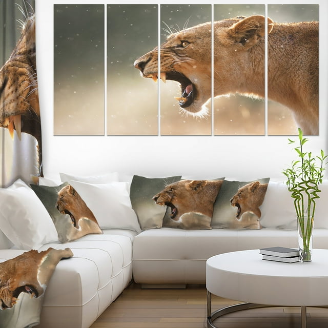 Lion Showing Dangerous Teeth - African Canvas Art Print