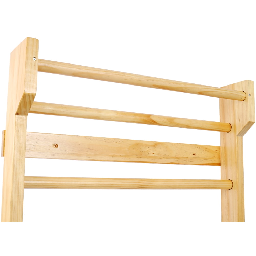 Wooden Gymnastics Stall Bar (Swedish Ladder) - Wall Mounted Pull Up Bar, for Physical Therapy/Stretching/Yoga, Indoor Home Gym Workout