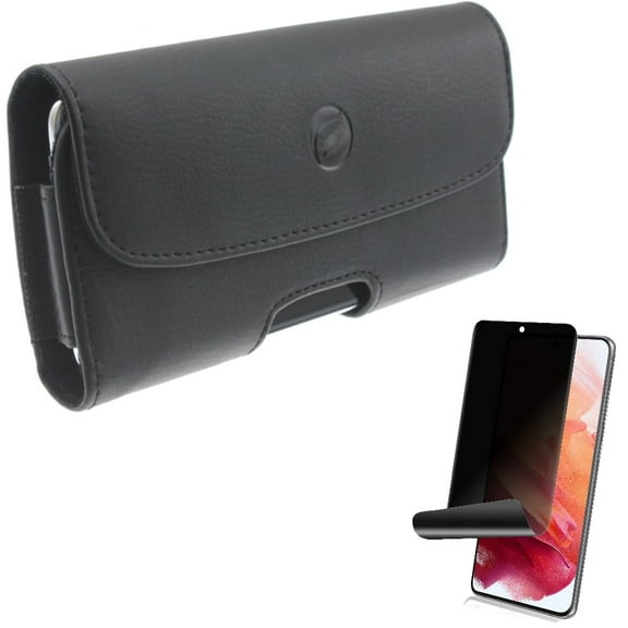 Privacy Screen Protector and Case Belt Clip for Samsung Galaxy S22 Phone - TPU Film Fingerprint Works Anti-Peep Anti-Spy & Leather Holster Cover Pouch Accessory Bundle
