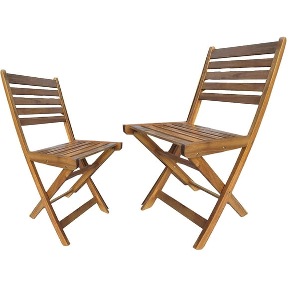 Folding Patio Chair Set of 2 – Foldable Acacia Wood Outdoor Chairs for Backyard, Balcony, Porch, or Garden – 15.5" W x 15.75" D x 32" H, Teak Finish