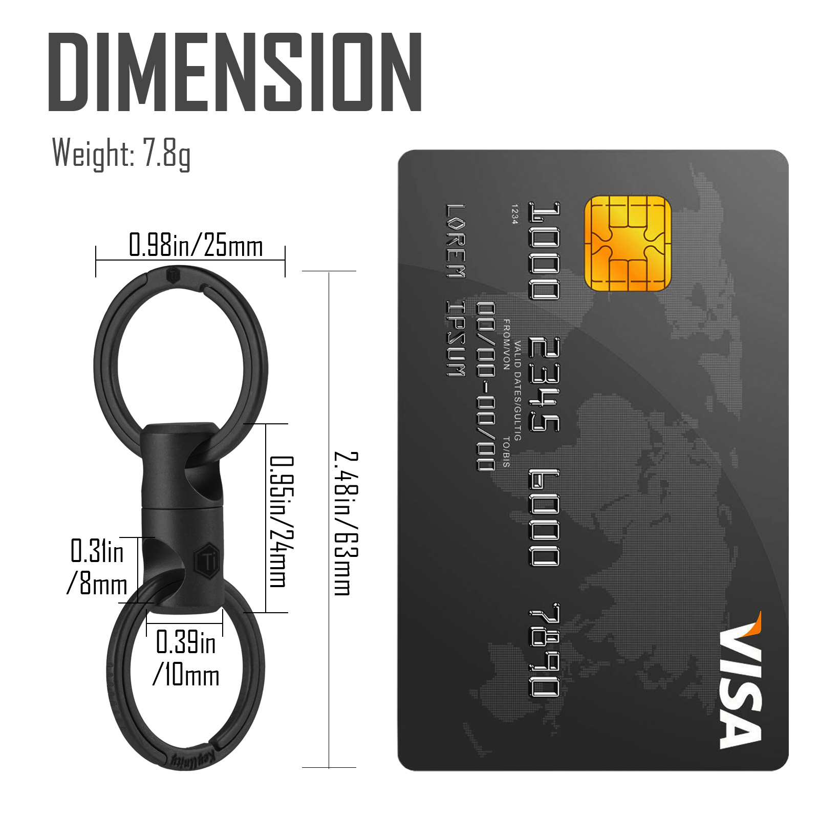 Key Unity Titanium Swivel Key Chain Rings, Rotatable Key Organizer Linker for Carabiner, Wind Chime, Plant, DIY Accessory, KA15 Black
