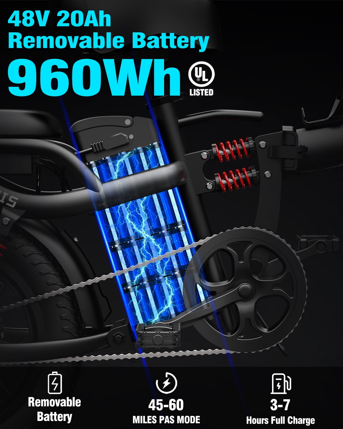 16" Fat Tire Electric Bicycle for Adults, 1000W Peak Motor, 48V 20AH, Up to 30-60 Miles & 30MPH for City & Outdoor Riding