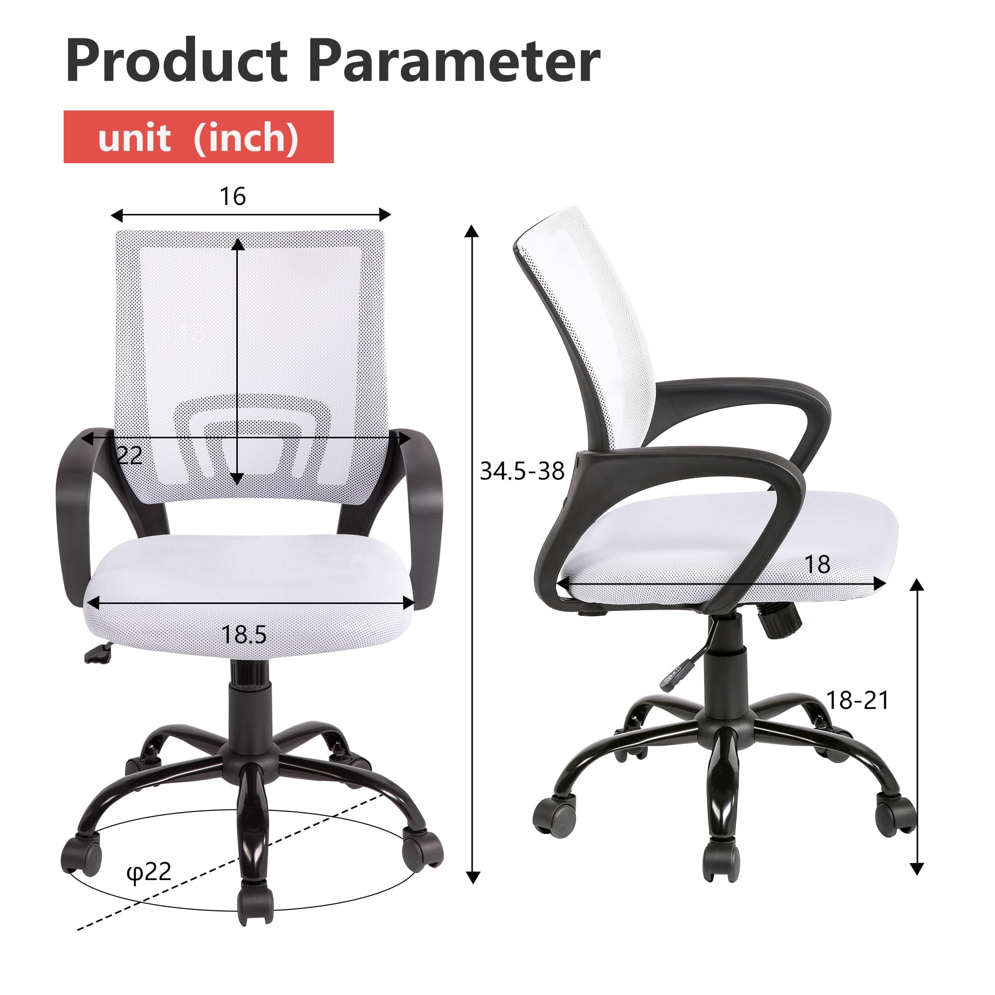 PayLessHere Ergonomic Office Chair, Lumbar Support, Swivel Rolling for Men, Women(White)