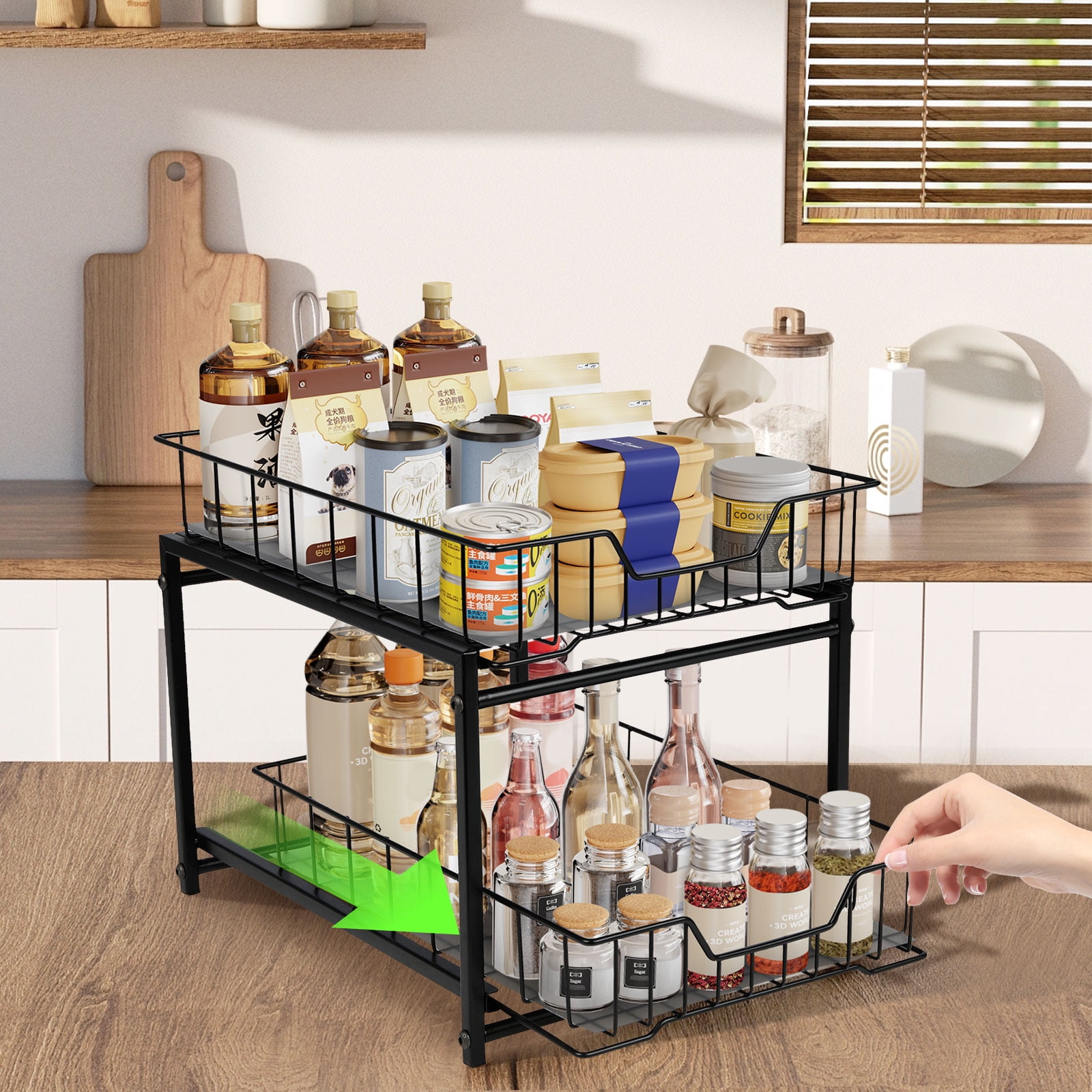 NUBILY Under Sink Organizer 2 Tier Pull Out Rustproof Sliding Drawer for Kitchen Bathroom Cabinet Black