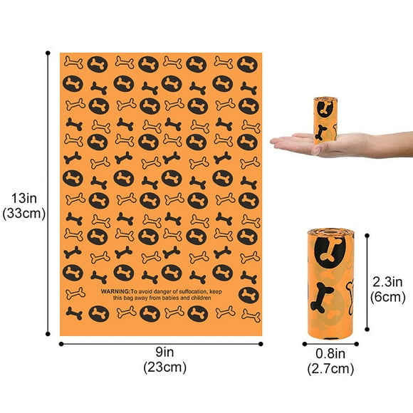 Sacs à Déchets de Crottes de Chien Écologiques Jetables Solides Durables Grande Capacité Faciles à Déchirer pour Marche en Plein Air Motif Os Orange