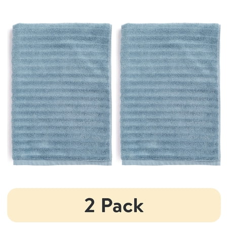 (2 pack) Mainstays Performance Cotton Bath Sheet, Oversized Super Soft Quick Dry Fade Resistant, Textured Blue