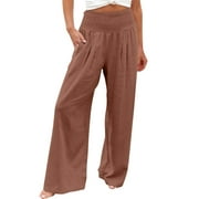 High Waisted Wide Leg Pants for Women Dressy Loose Wide Leg Pants High Waist Straight Pants Casual Solid Pants Athletic Running Trousers Lounge Trousers Loose Comfy Palazzo Pants Small